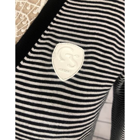 G - Star Raw V neck sweater striped black & white long fitted size large - Picture 5 of 12